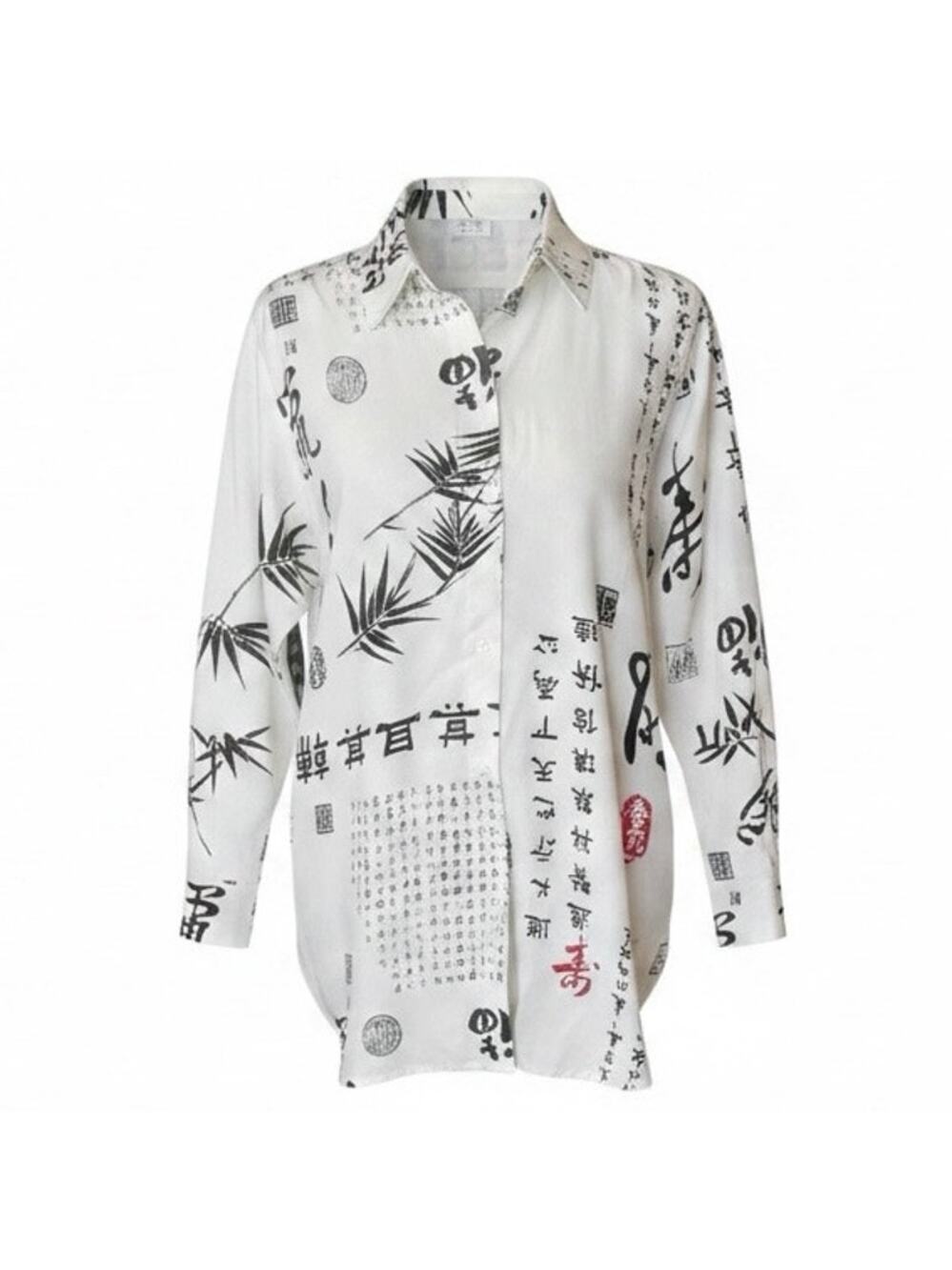 VTG Soft Surroundings Tunic Blouse Size M Asian Chinese Graphic Rayon Artsy